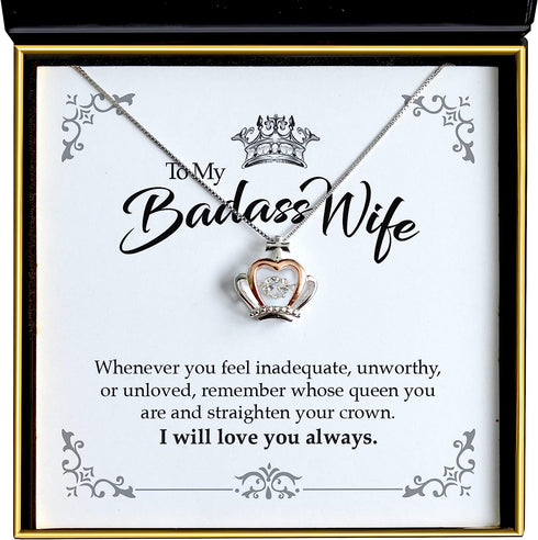Wife Christmas Gifts, To My Badass Wife Luxe Crown Necklace Gift Set